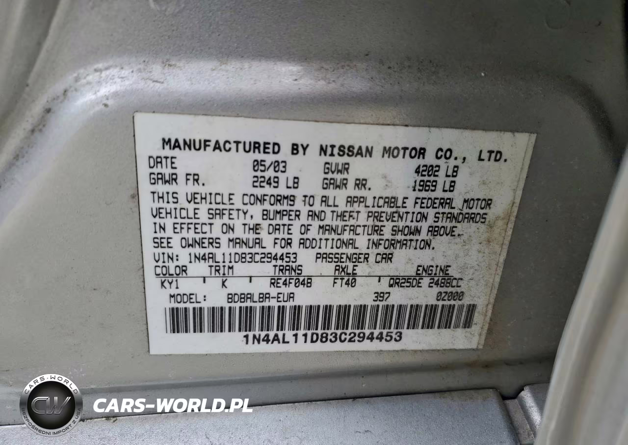2003 Nissan Altima Base VIN:1N4AL11D83C294453 - 23