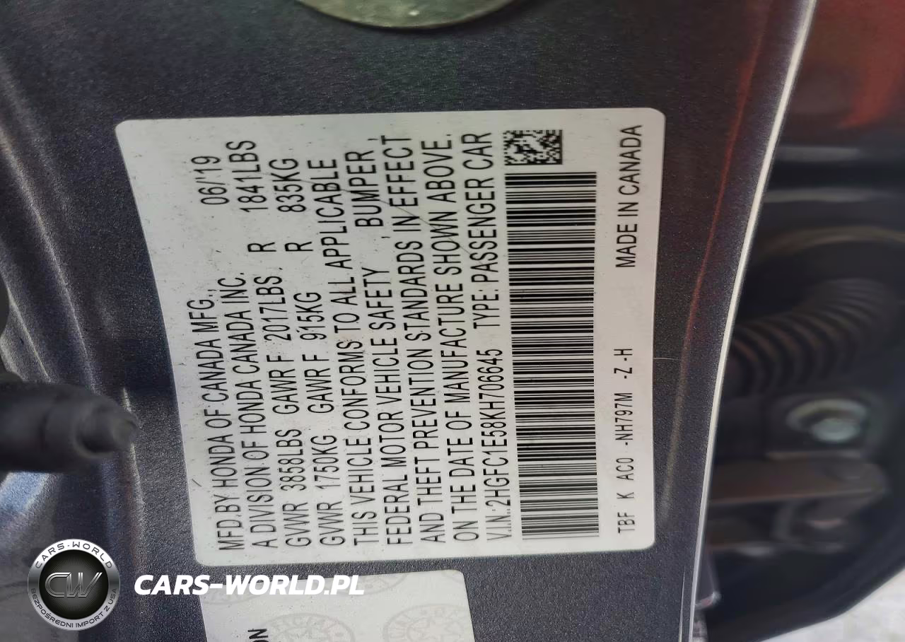 2019 Honda Civic Si VIN:2HGFC1E58KH706645 - 12