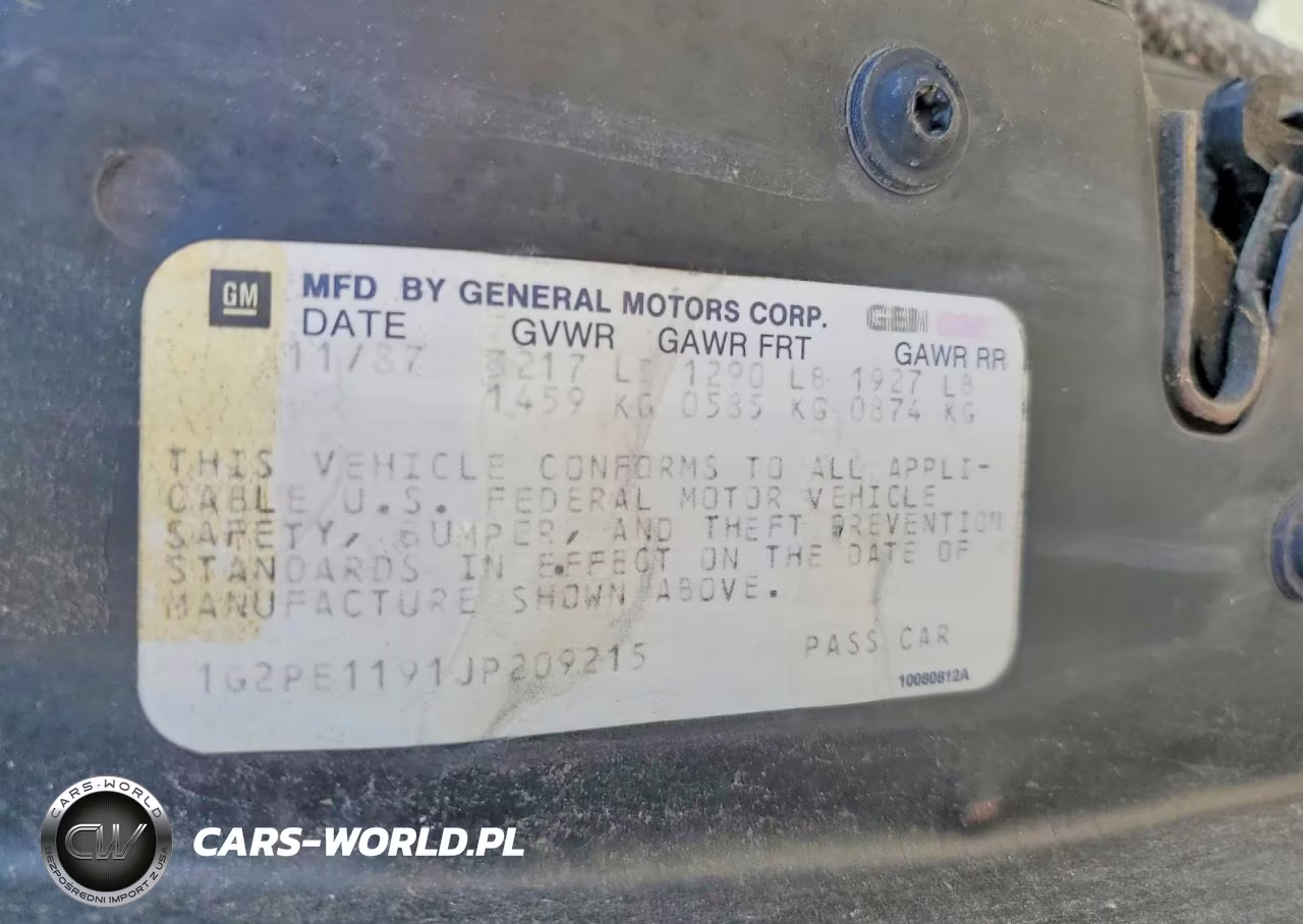 1988 Pontiac Fiero VIN:1G2PE1191JP209215 - 12