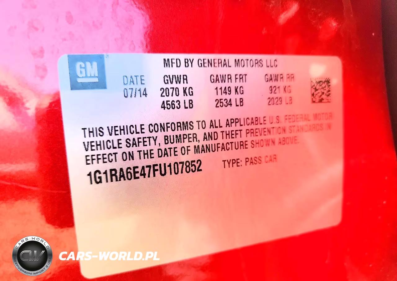 2015 Chevrolet Volt VIN:1G1RA6E47FU107852 - 12