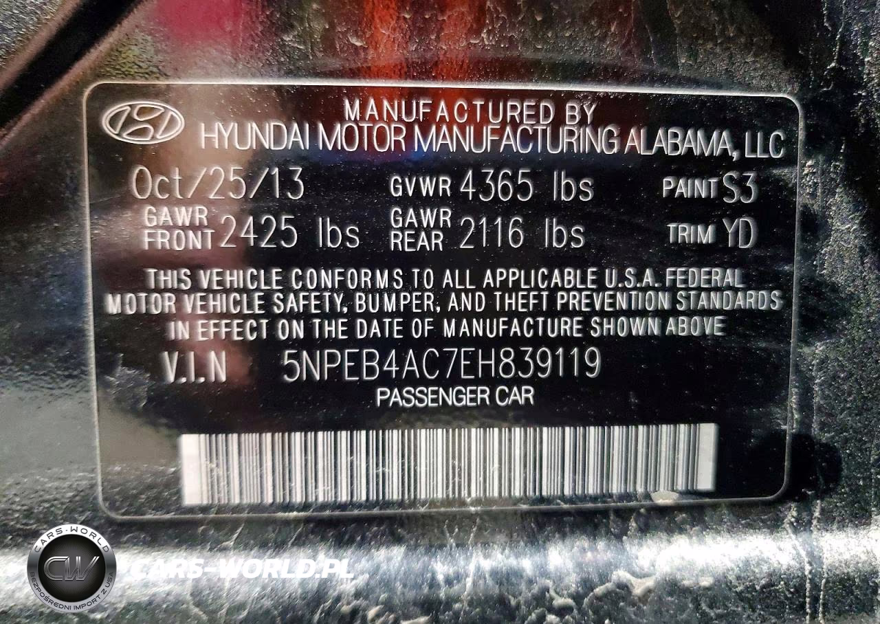 2014 Hyundai Sonata Gls VIN:5NPEB4AC7EH839119 - 13