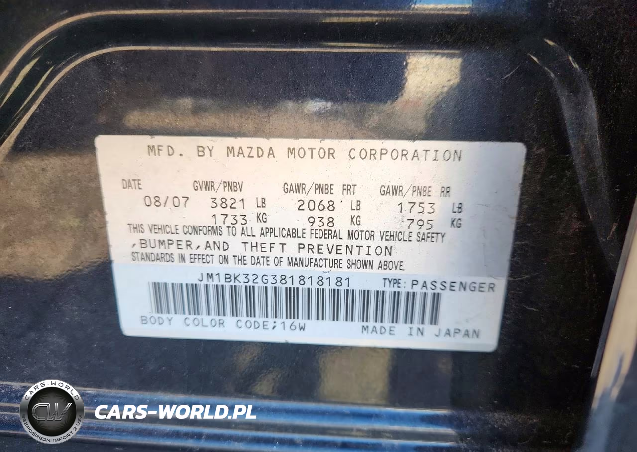 2008 Mazda 3 I VIN:JM1BK32G381818181 - 12