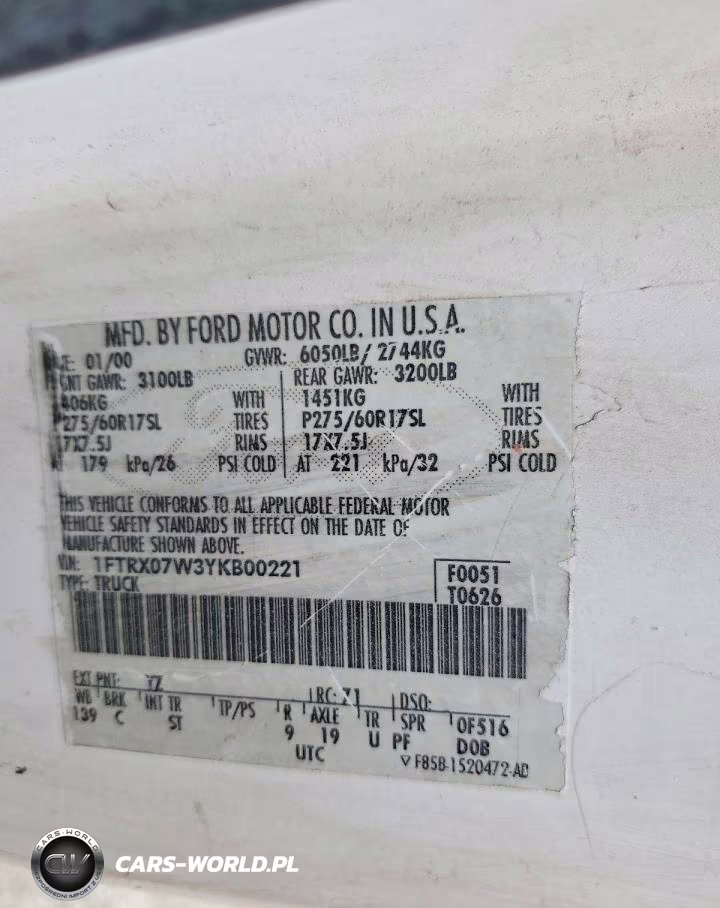 2000 Ford F150 VIN:1FTRX07W3YKB00221 - 12