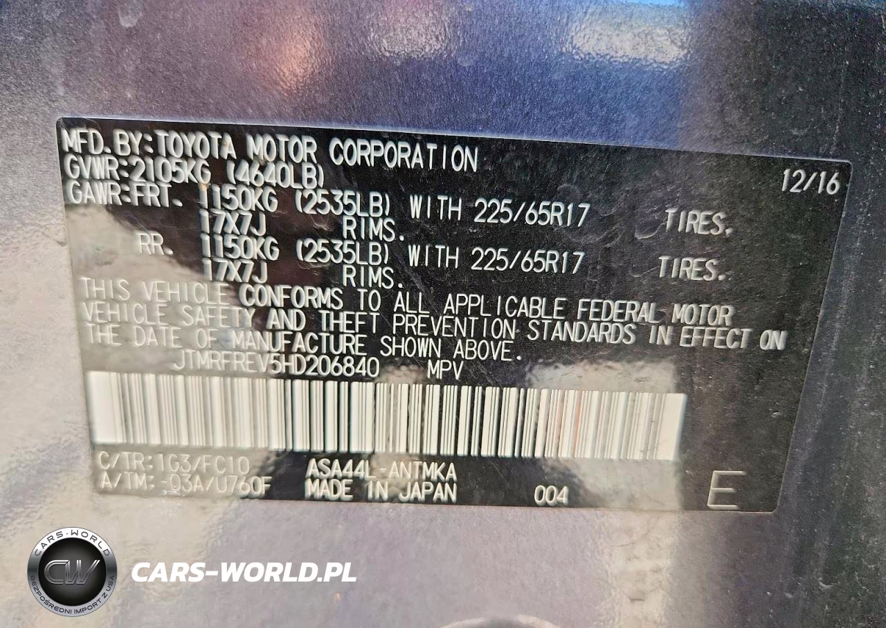 2017 Toyota Rav4 Xle VIN:JTMRFREV5HD206840 - 14