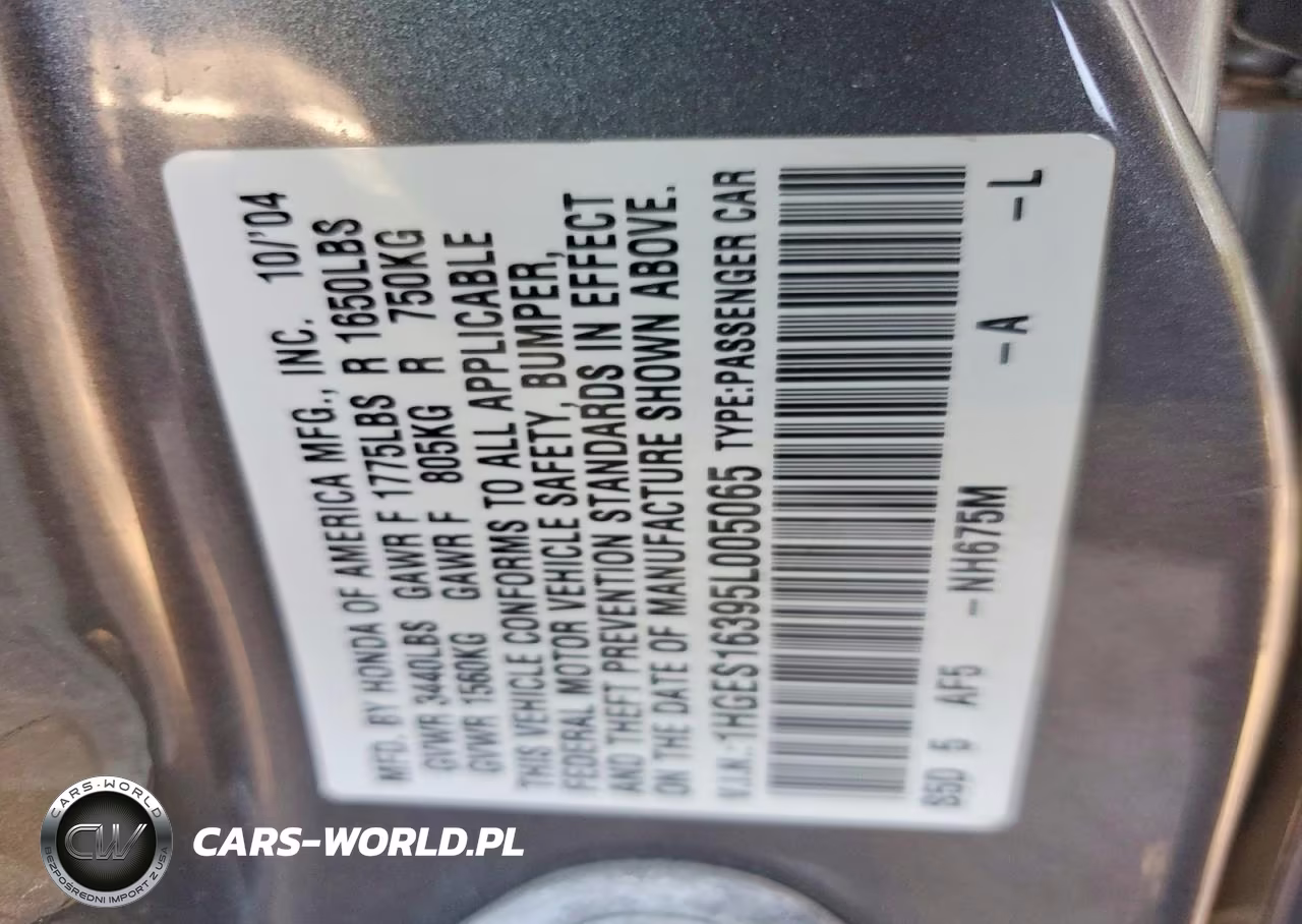 2005 Honda Civic Dx Vp VIN:1HGES16395L005065 - 13