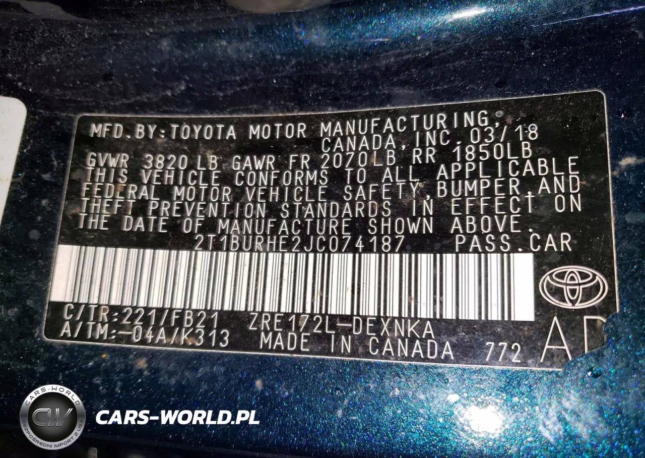 2018 Toyota Corolla Le VIN:2T1BURHE2JC074187 - 12