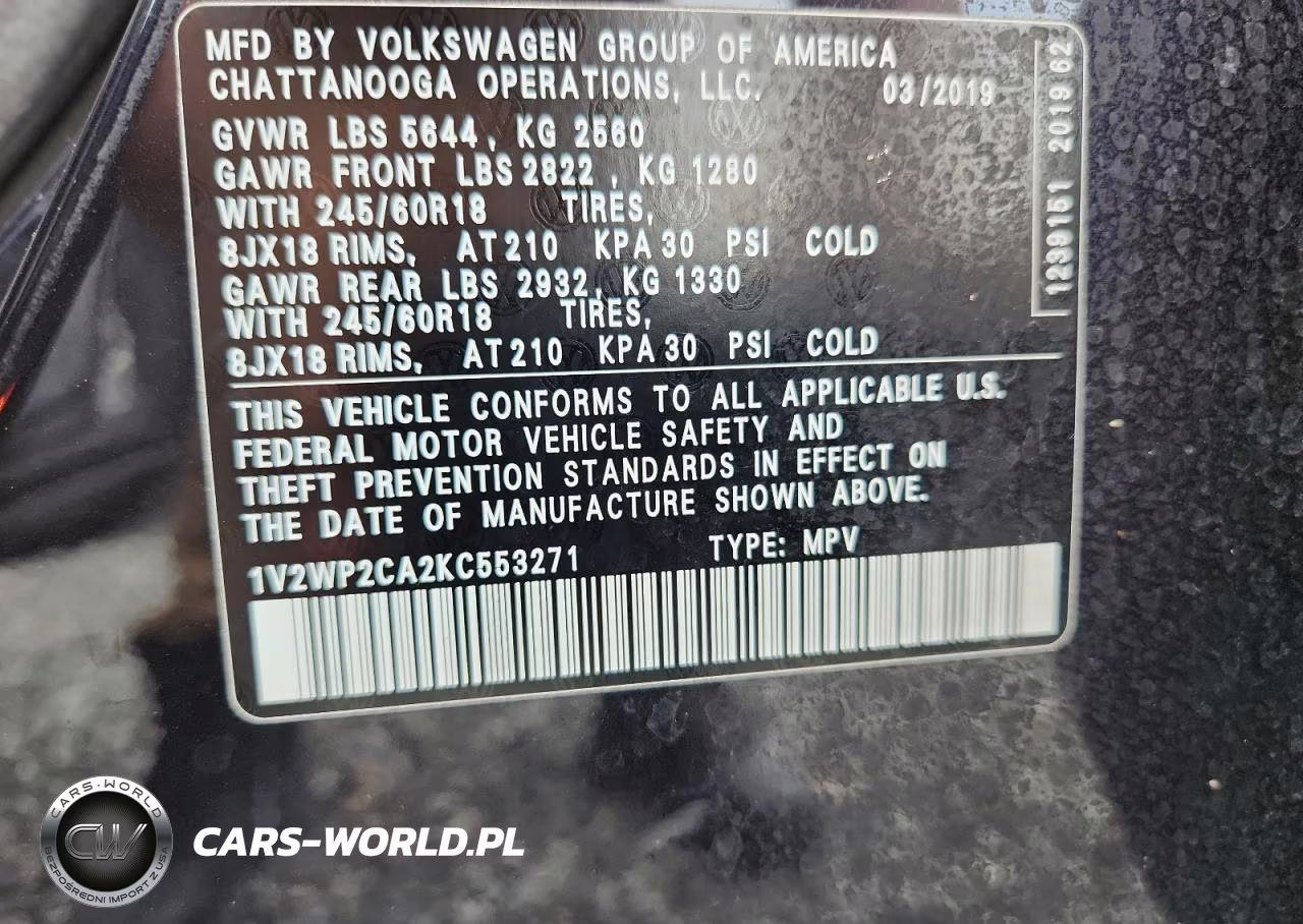 2019 Volkswagen Atlas Se VIN:1V2WP2CA2KC553271 - 13