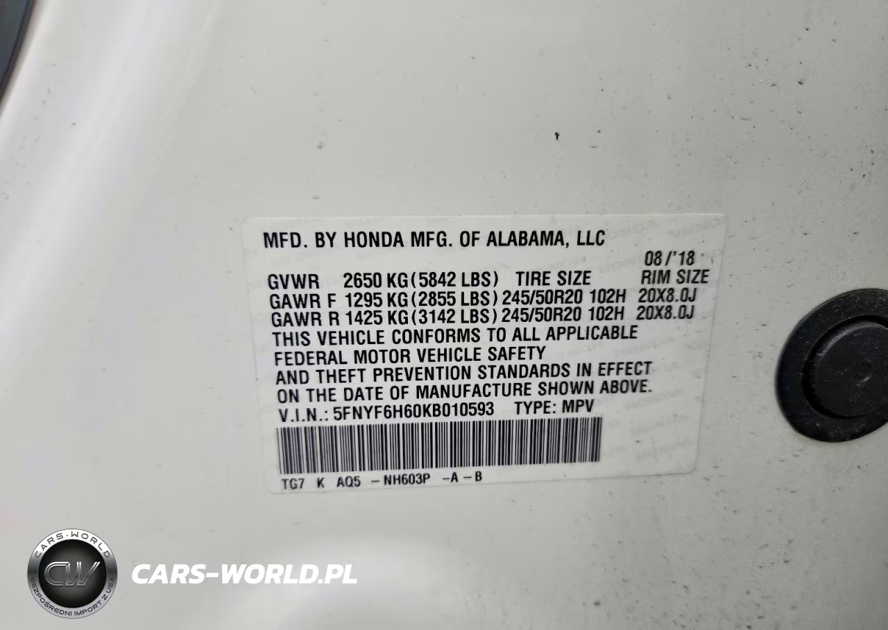 2019 Honda Pilot Touring VIN:5FNYF6H60KB010593 - 13