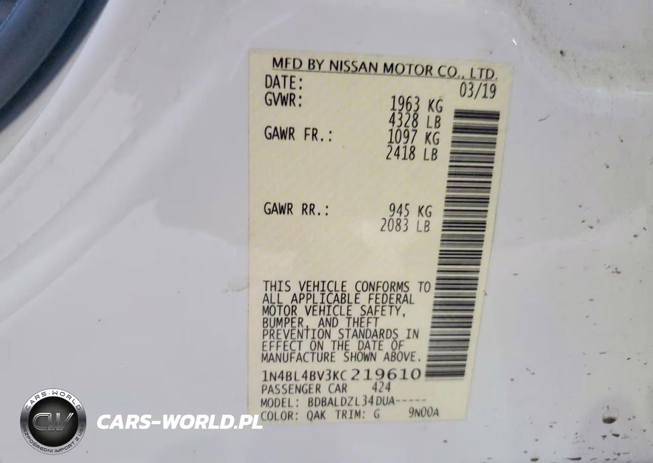 2019 Nissan Altima S VIN:1N4BL4BV3KC219610 - 12