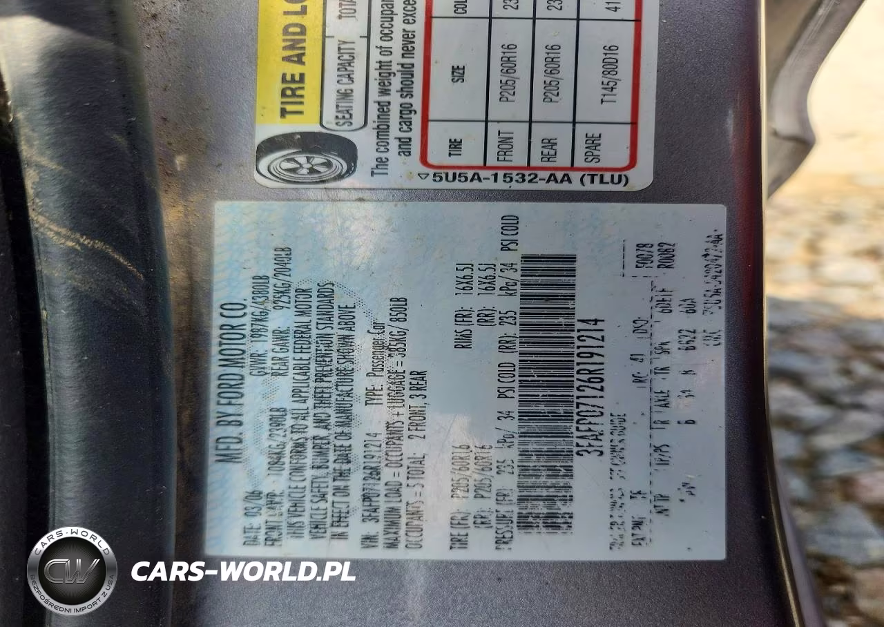 2006 Ford Fusion Se VIN:3FAFP07126R191214 - 12