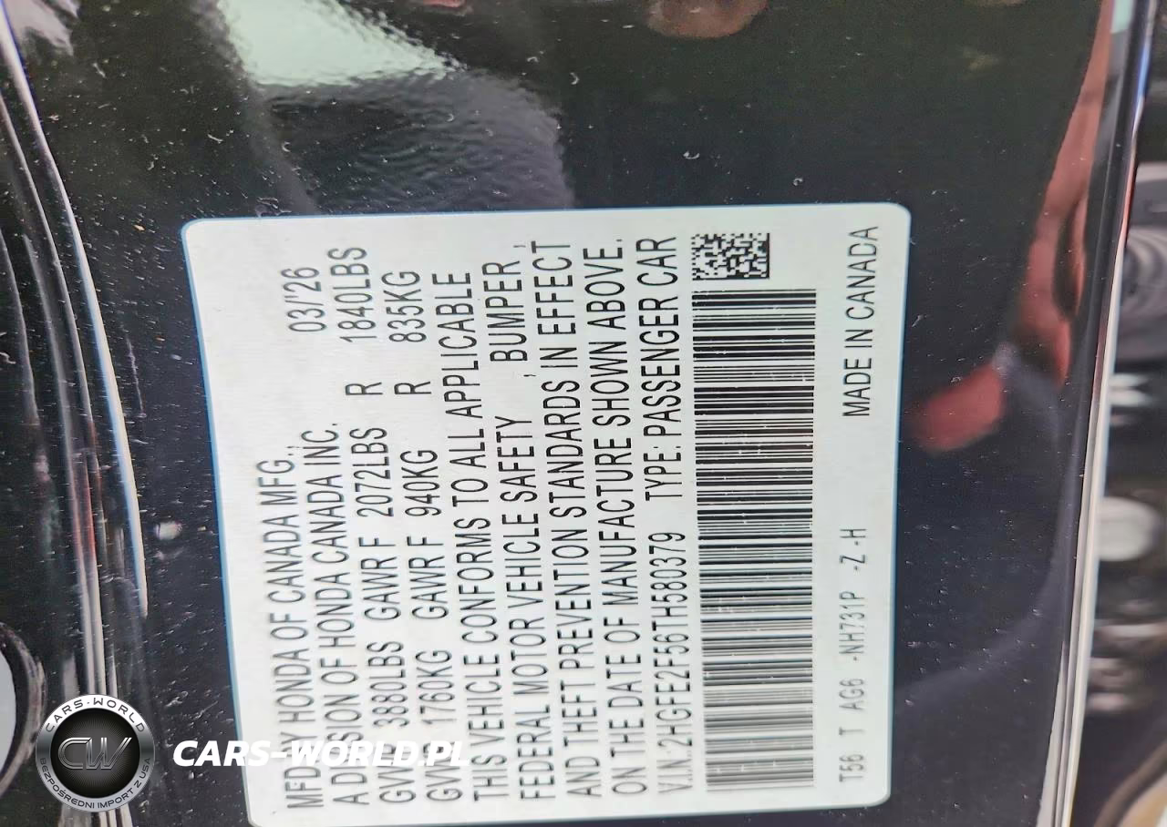 2026 Honda Civic Sport VIN:2HGFE2F56TH580379 - 12