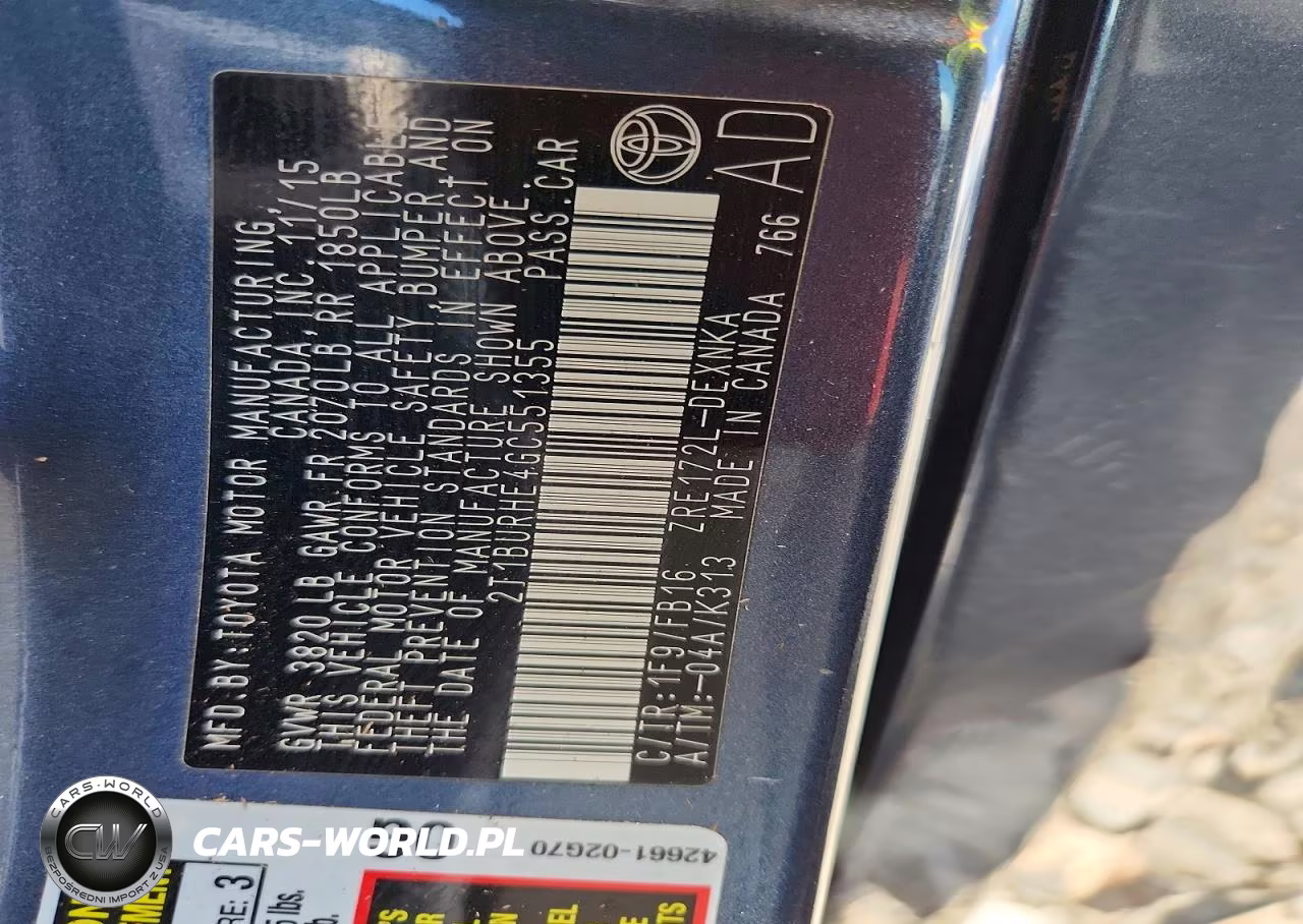 2016 Toyota Corolla Le VIN:2T1BURHE4GC551355 - 12