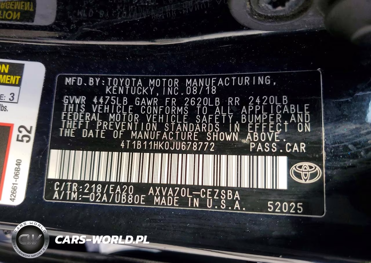 2018 Toyota Camry Se VIN:4T1B11HK0JU678772 - 12