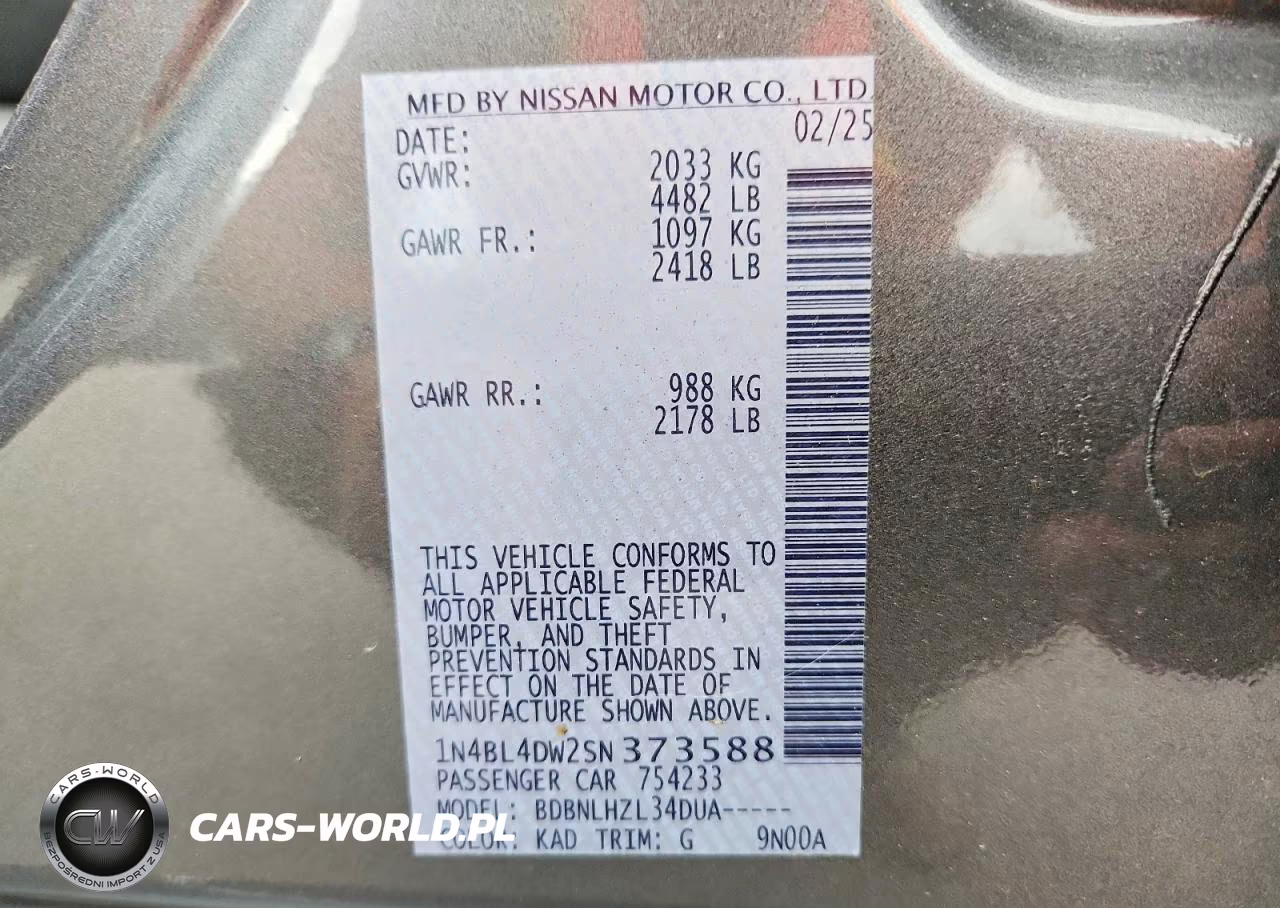 2025 Nissan Altima Sv VIN:1N4BL4DW2SN373588 - 12