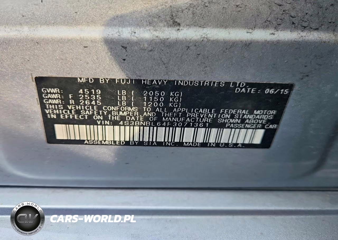 2015 Subaru Legacy 2.5I Limited VIN:4S3BNBL64F3071361 - 12