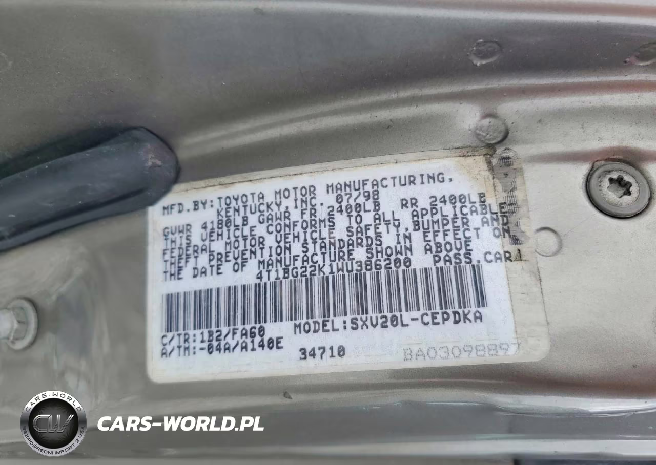 1998 Toyota Camry Ce VIN:4T1BG22K1WU386200 - 12