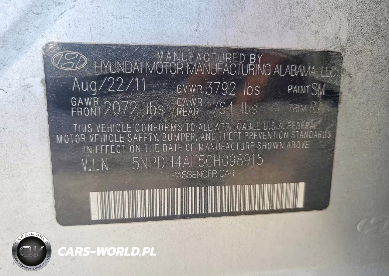 2012 Hyundai Elantra Gls VIN:5NPDH4AE5CH098915 - 13