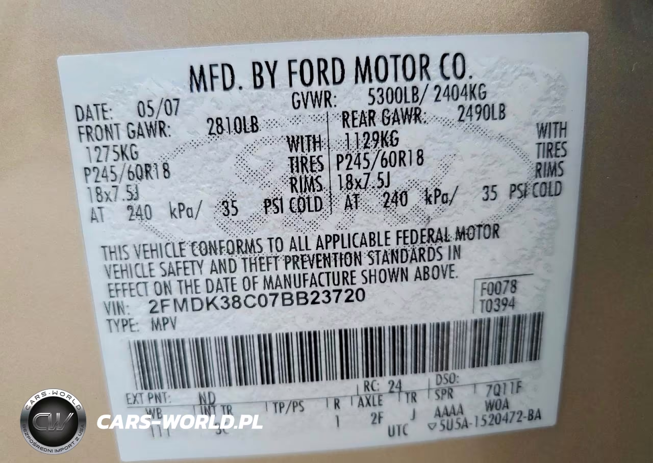 2007 Ford Edge Sel VIN:2FMDK38C07BB23720 - 13