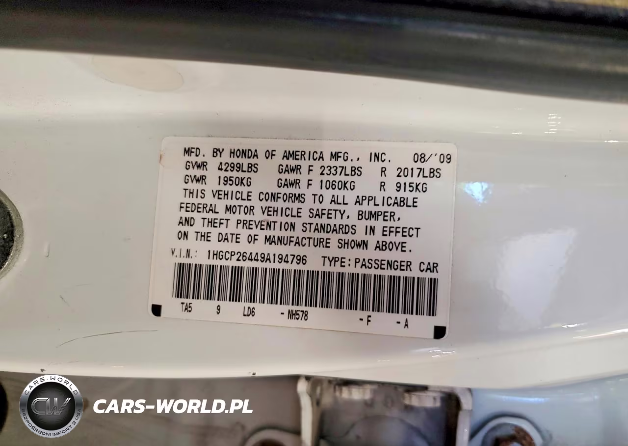 2009 Honda Accord Lxp VIN:1HGCP26449A194796 - 12