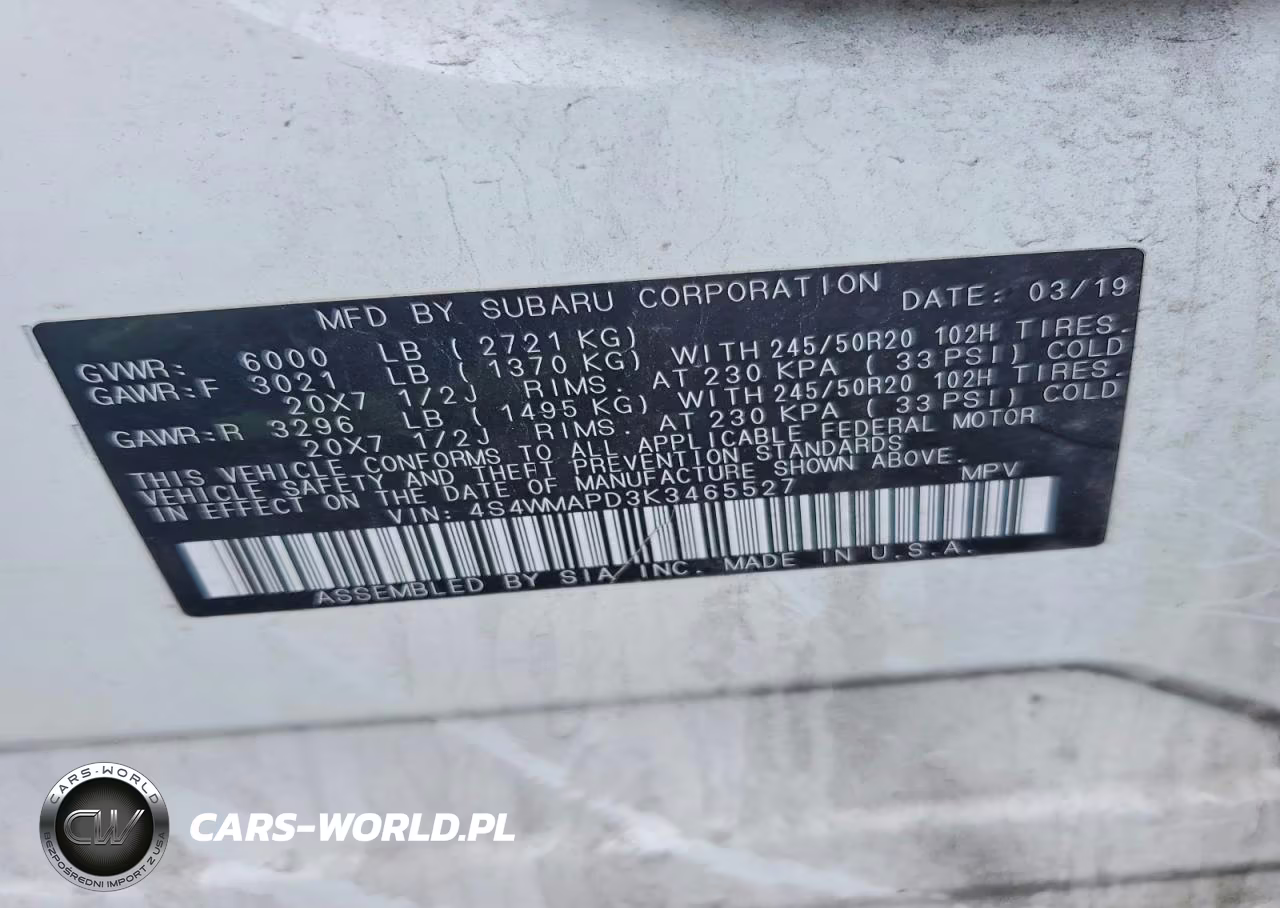 2019 Subaru Ascent Limited VIN:4S4WMAPD3K3465527 - 13