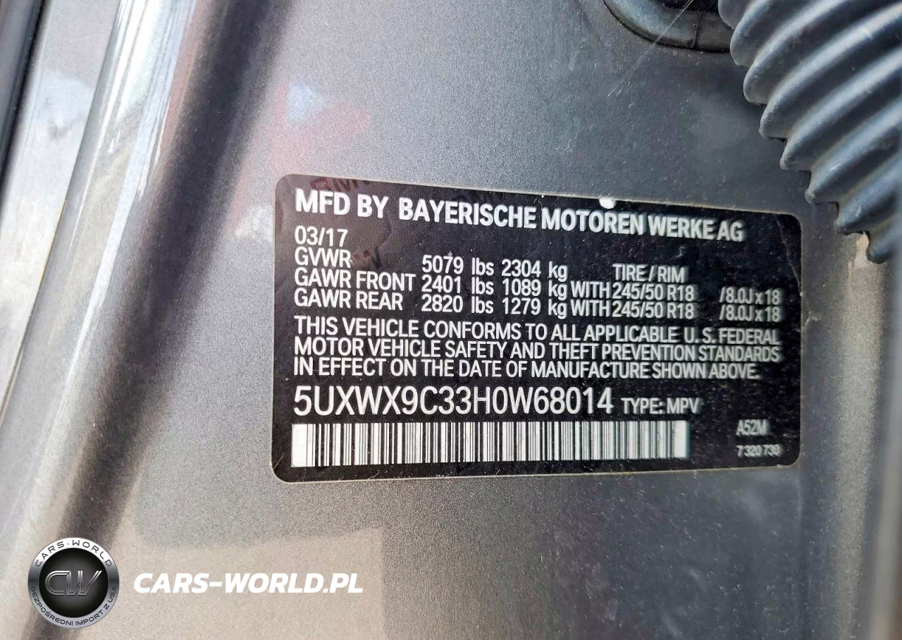 2017 BMW X3 xDrive28I VIN:5UXWX9C33H0W68014 - 13