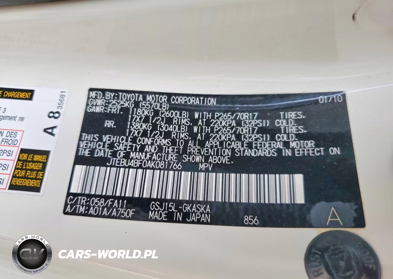 2010 Toyota Fj Cruiser Base VIN:JTEBU4BF0AK081766 - 13