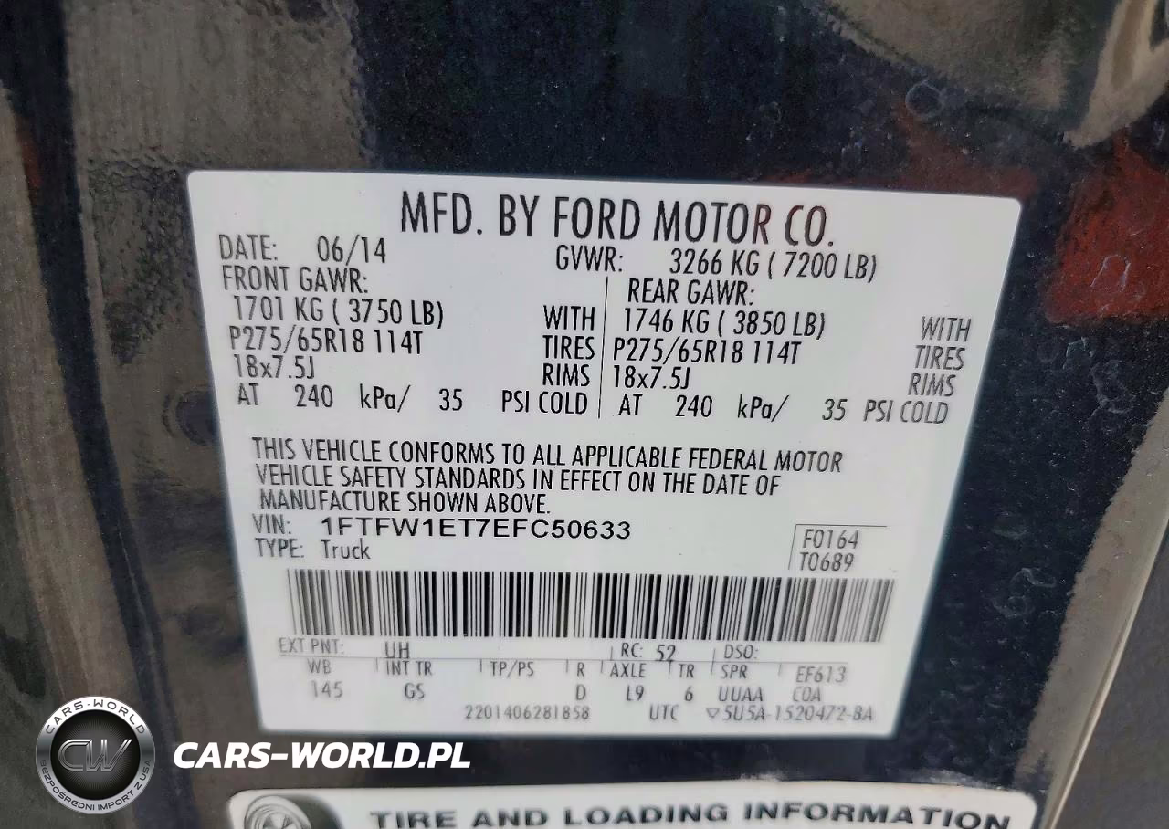 2014 Ford F150 Supercrew VIN:1FTFW1ET7EFC50633 - 12