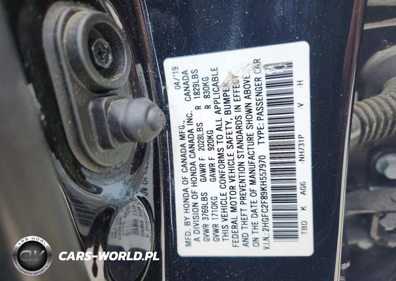 2019 Honda Civic Sport VIN:2HGFC2F89KH557970 - 12