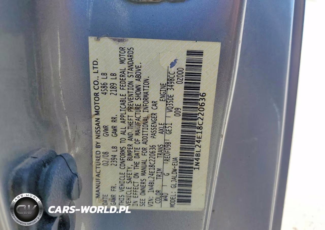 2008 Nissan Altima 3.5Se VIN:1N4BL24E18C220636 - 12