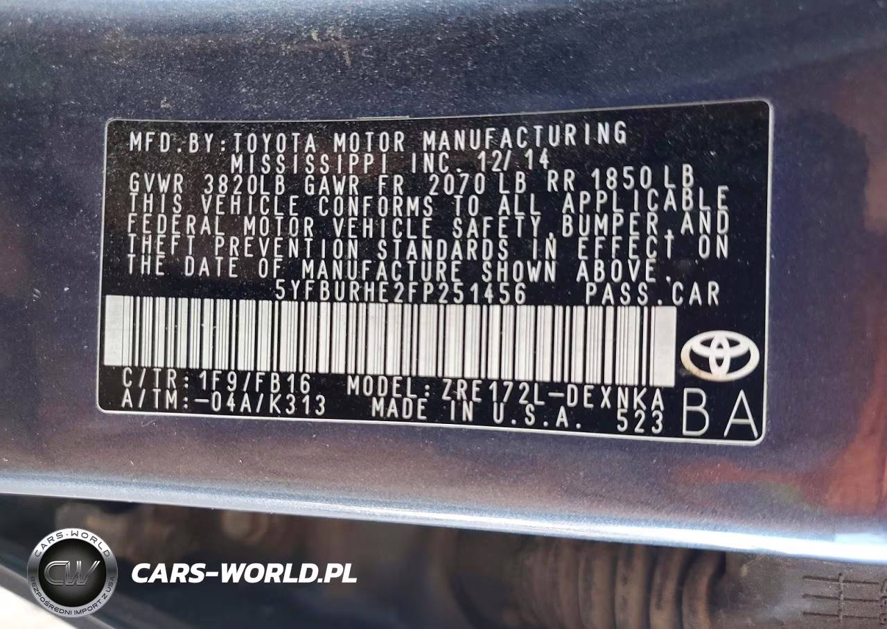 2015 Toyota Corolla Le VIN:5YFBURHE2FP251456 - 13