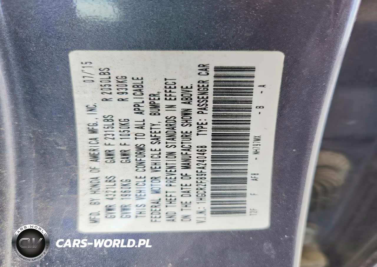 2015 Honda Accord Exl VIN:1HGCR2F89FA240468 - 12