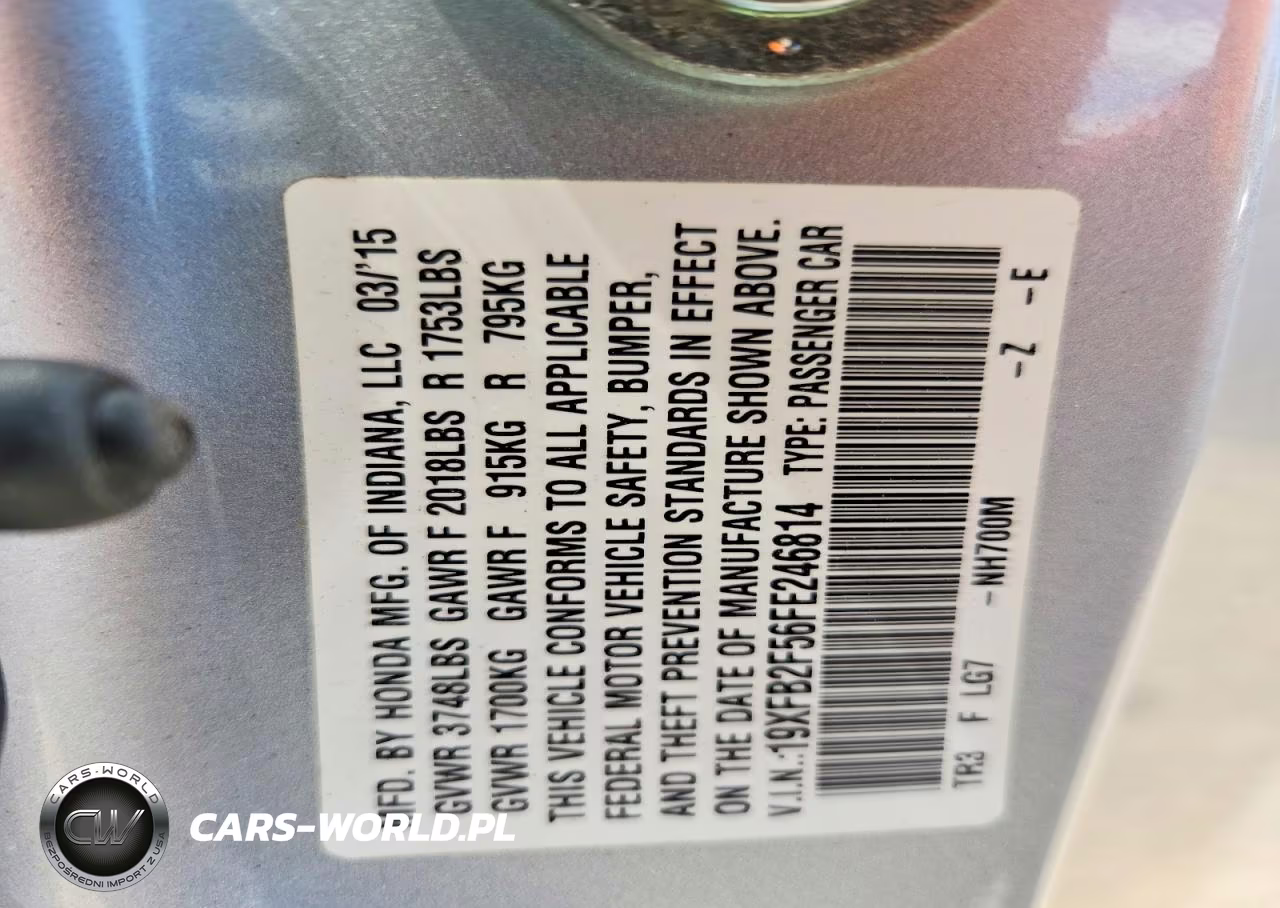 2015 Honda Civic Lx VIN:19XFB2F56FE246814 - 13