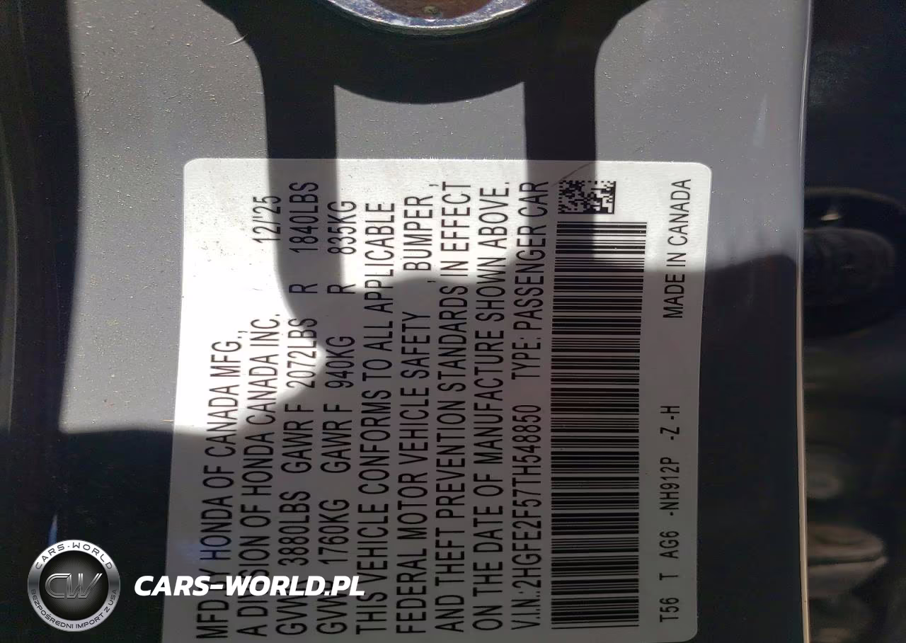 2026 Honda Civic Sport VIN:2HGFE2F57TH548850 - 12