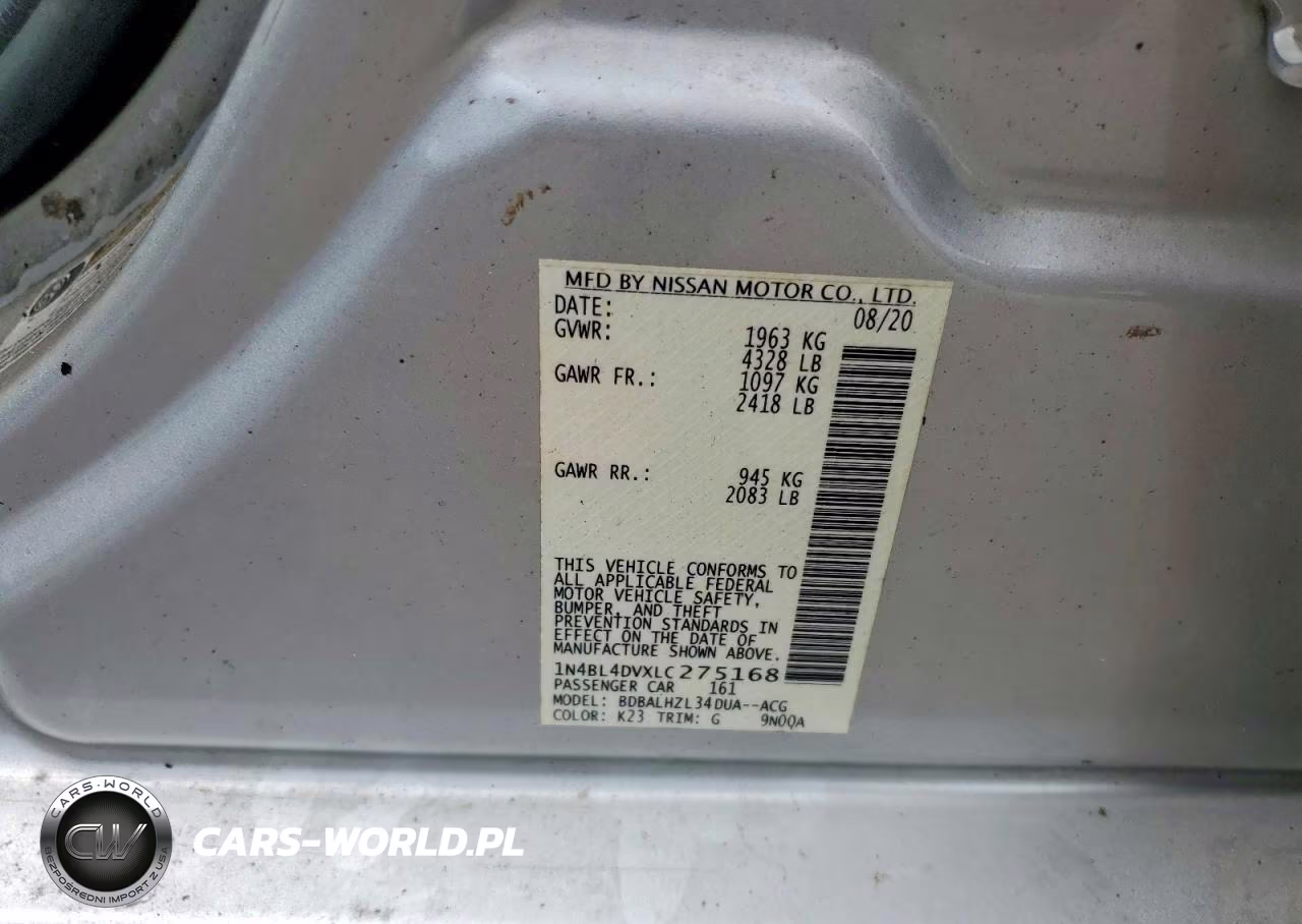 2020 Nissan Altima Sv VIN:1N4BL4DVXLC275168 - 12