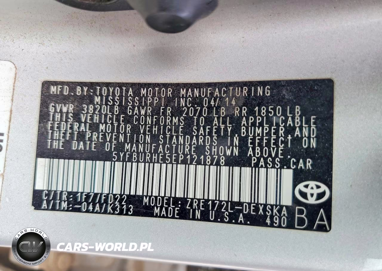 2014 Toyota Corolla S Plus VIN:5YFBURHE5EP121878 - 13
