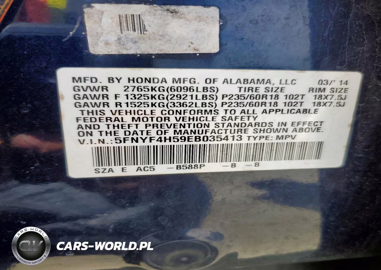 2014 Honda Pilot Exl VIN:5FNYF4H59EB035413 - 14