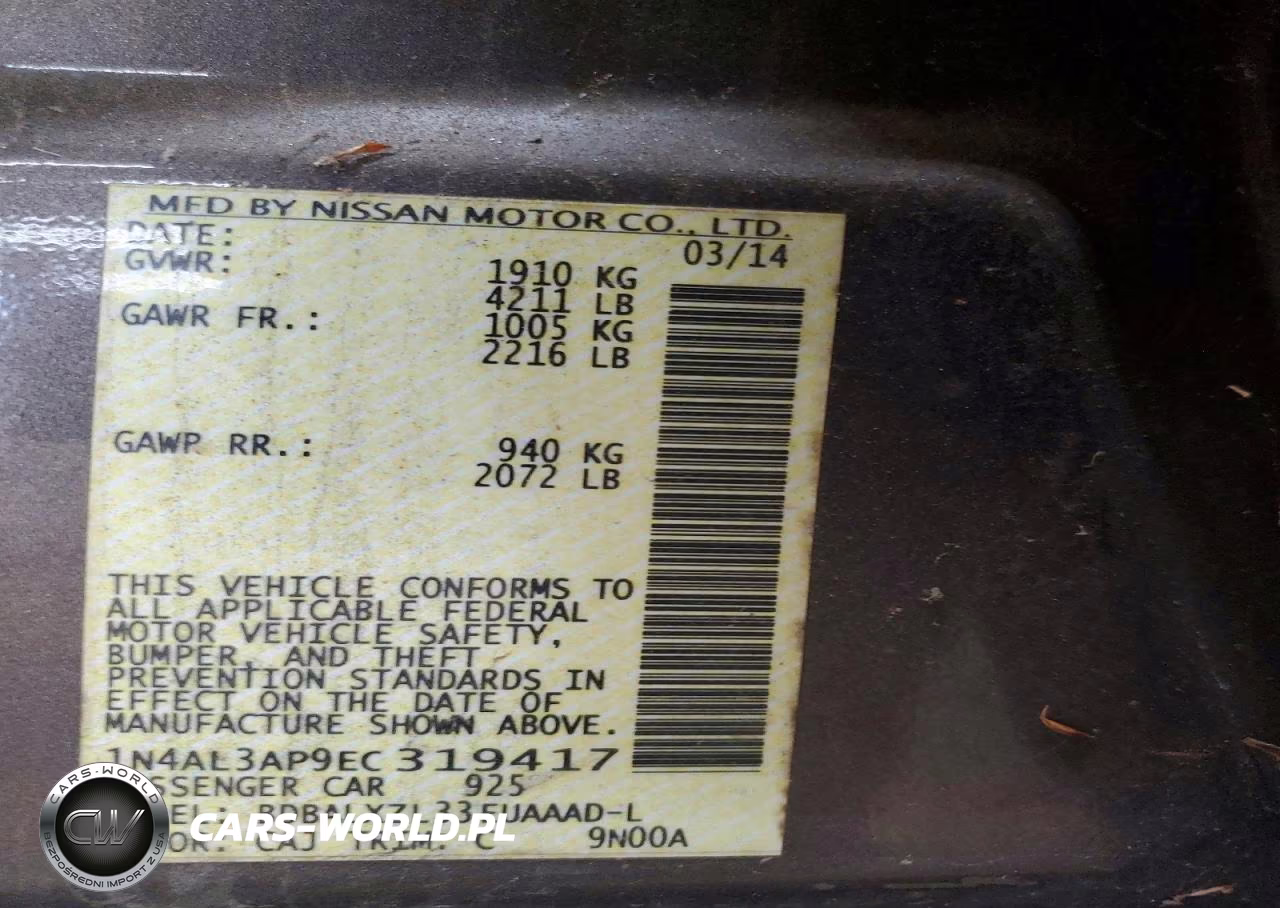 2014 Nissan Altima 2.5 Sl VIN:1N4AL3AP9EC319417 - 12