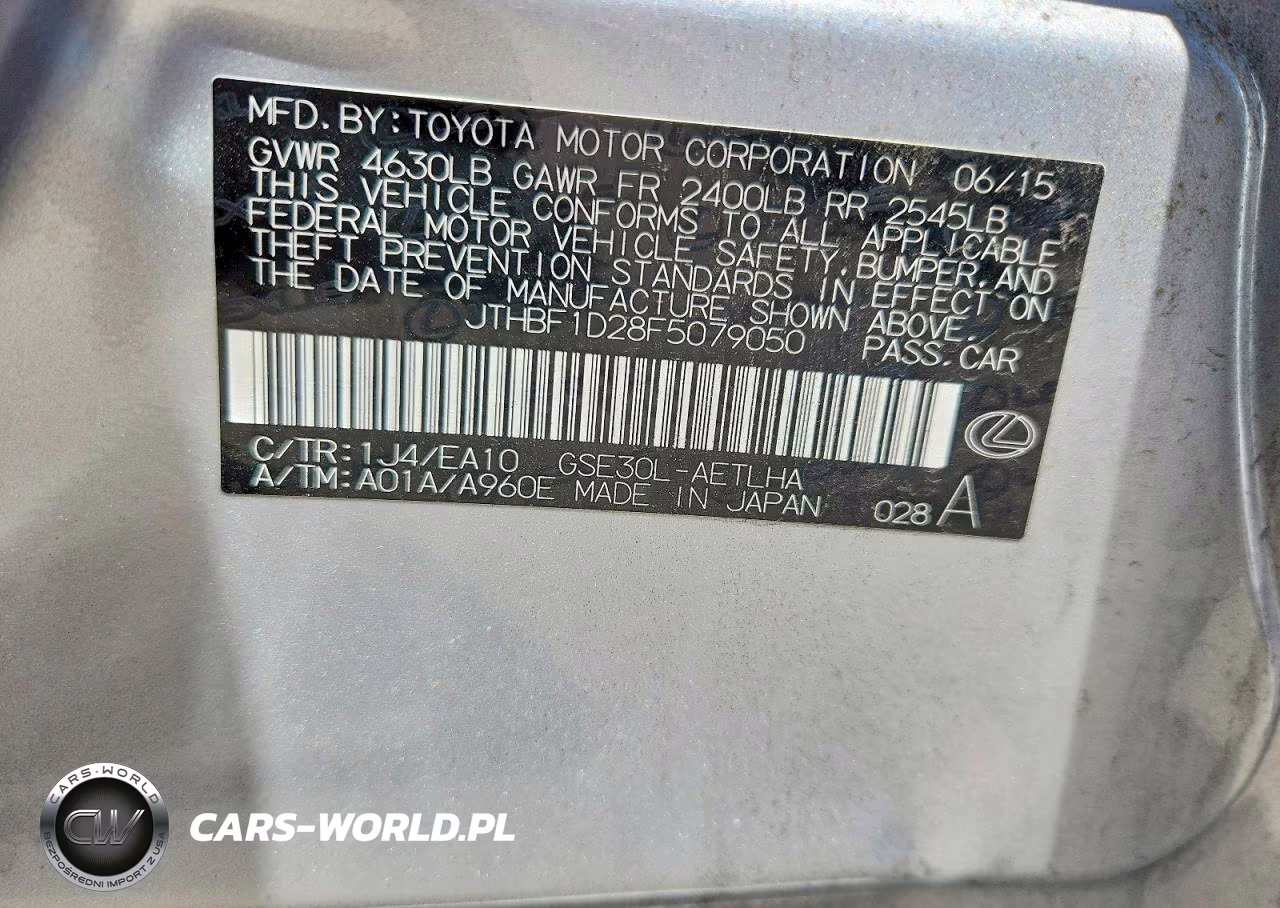 2015 Lexus Is 250 VIN:JTHBF1D28F5079050 - 12