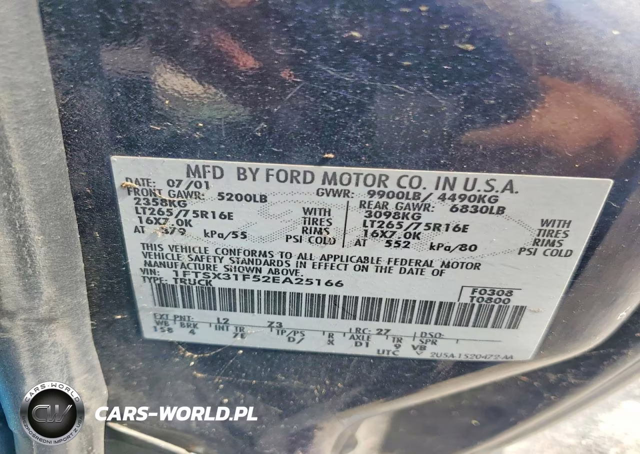 2002 Ford F350 Srw Super Duty VIN:1FTSX31F52EA25166 - 12