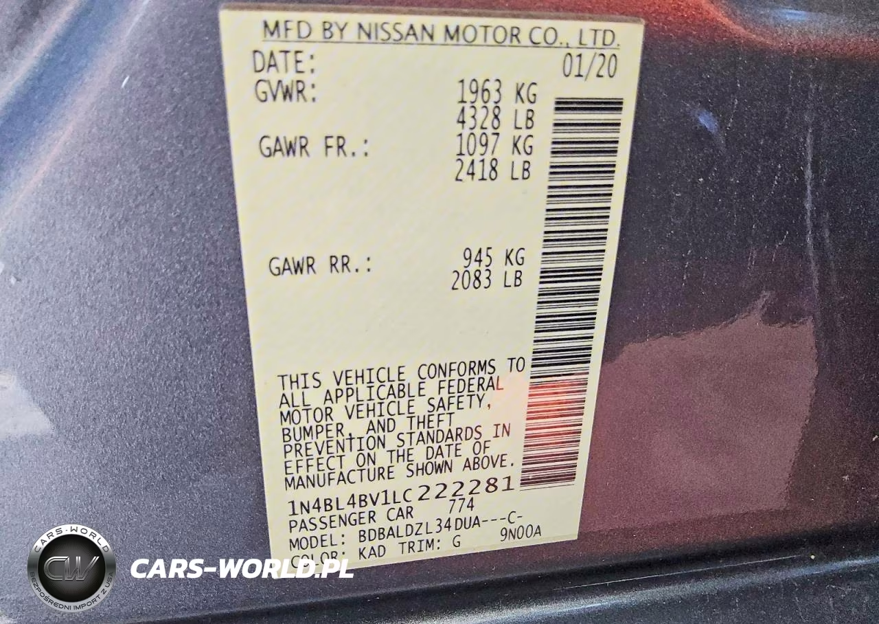 2020 Nissan Altima S VIN:1N4BL4BV1LC222281 - 12
