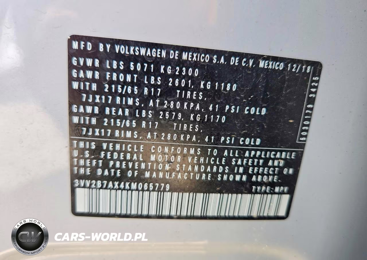 2019 Volkswagen Tiguan Se VIN:3VV2B7AX4KM065779 - 14
