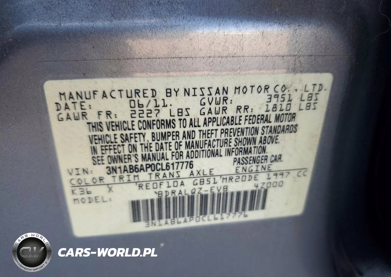 2012 Nissan Sentra 2.0 VIN:3N1AB6AP0CL617776 - 12