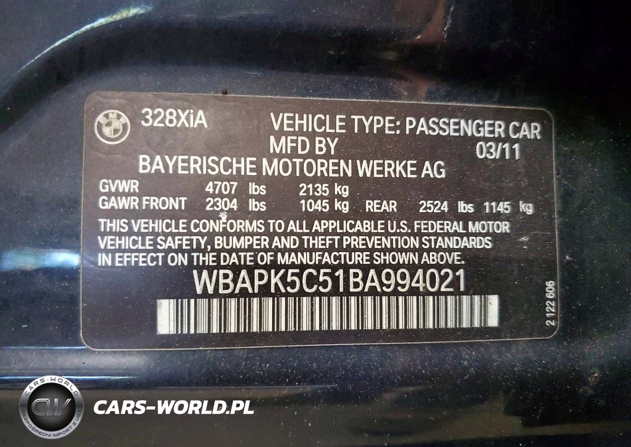 2011 BMW 328 Xi Sulev VIN:WBAPK5C51BA994021 - 13