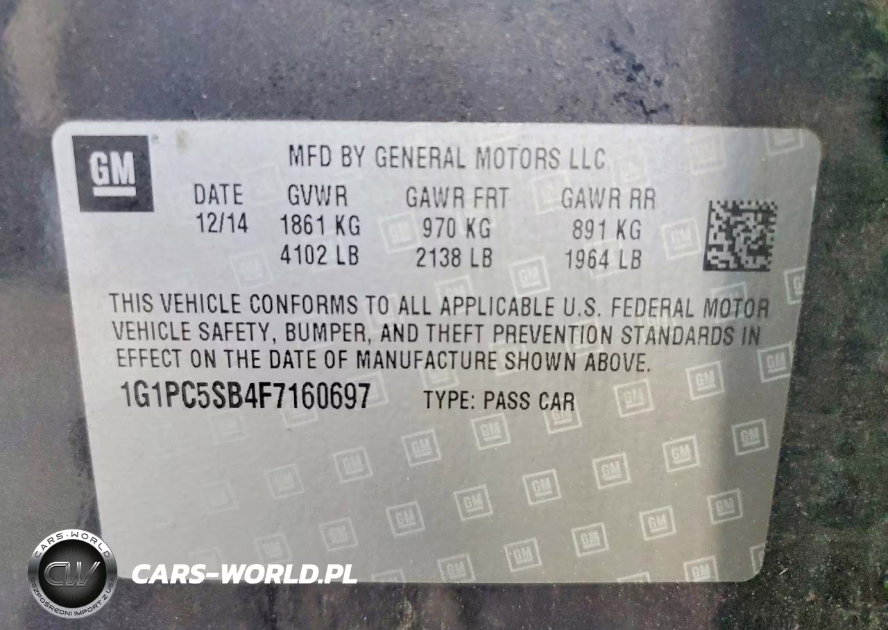 2015 Chevrolet Cruze Lt VIN:1G1PC5SB4F7160697 - 12