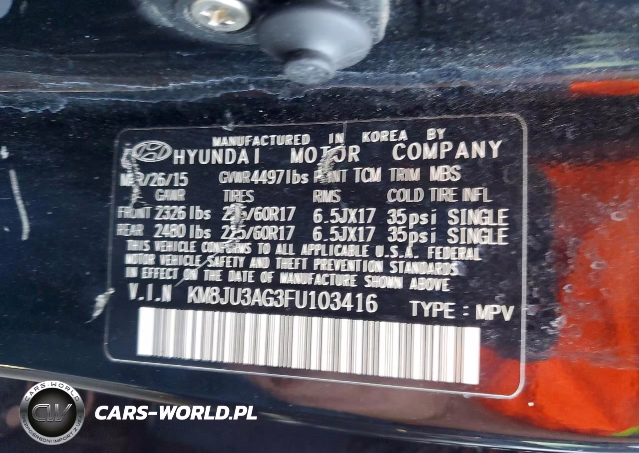 2015 Hyundai Tucson Se VIN:KM8JU3AG3FU103416 - 13
