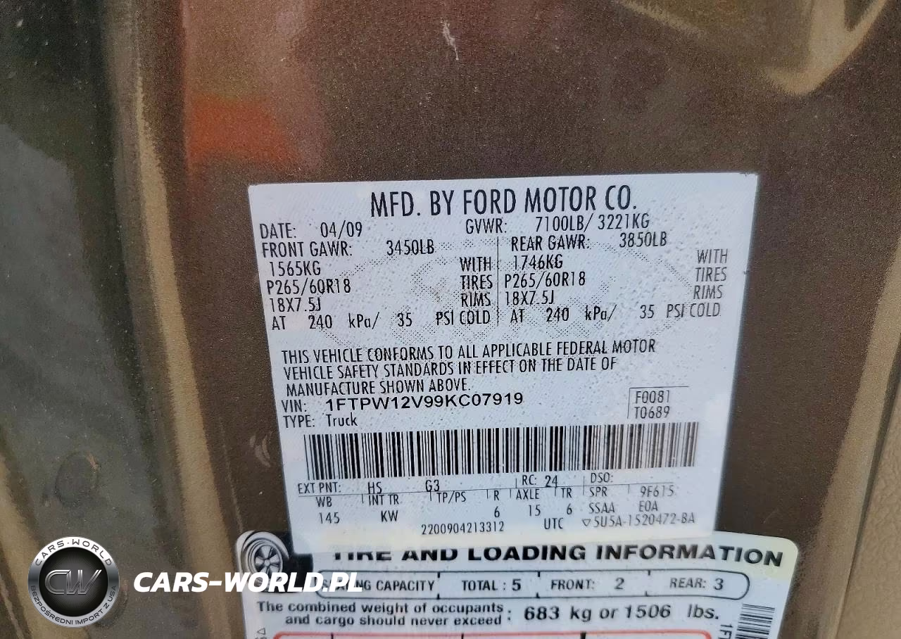 2009 Ford F150 Supercrew VIN:1FTPW12V99KC07919 - 12