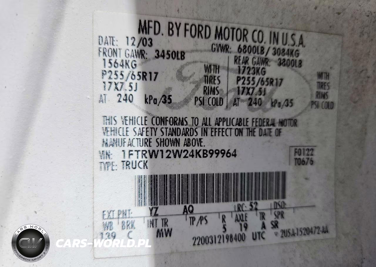 2004 Ford F150 VIN:1FTRW12W24KB99964 - 12