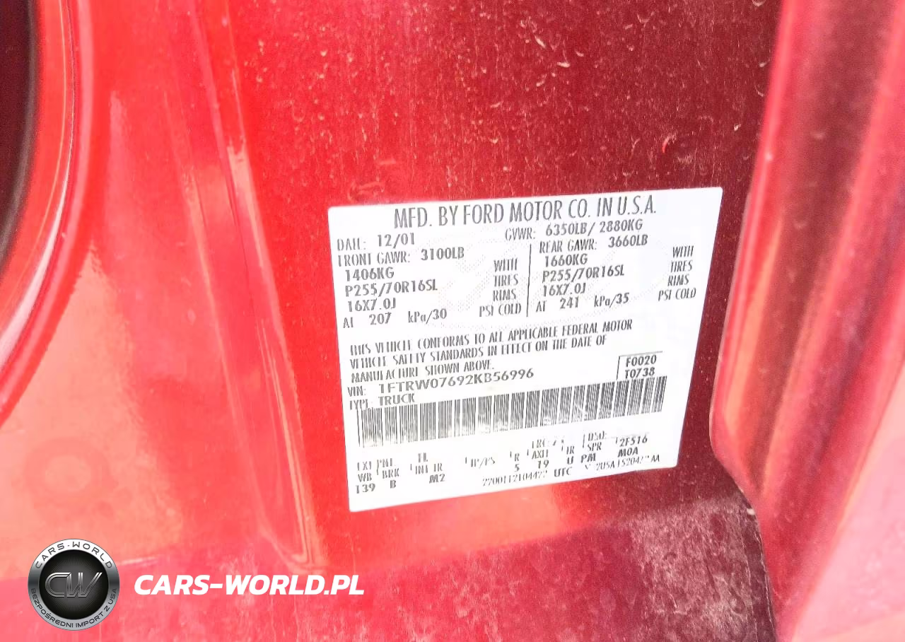 2002 Ford F150 Supercrew VIN:1FTRW07692KB56996 - 12