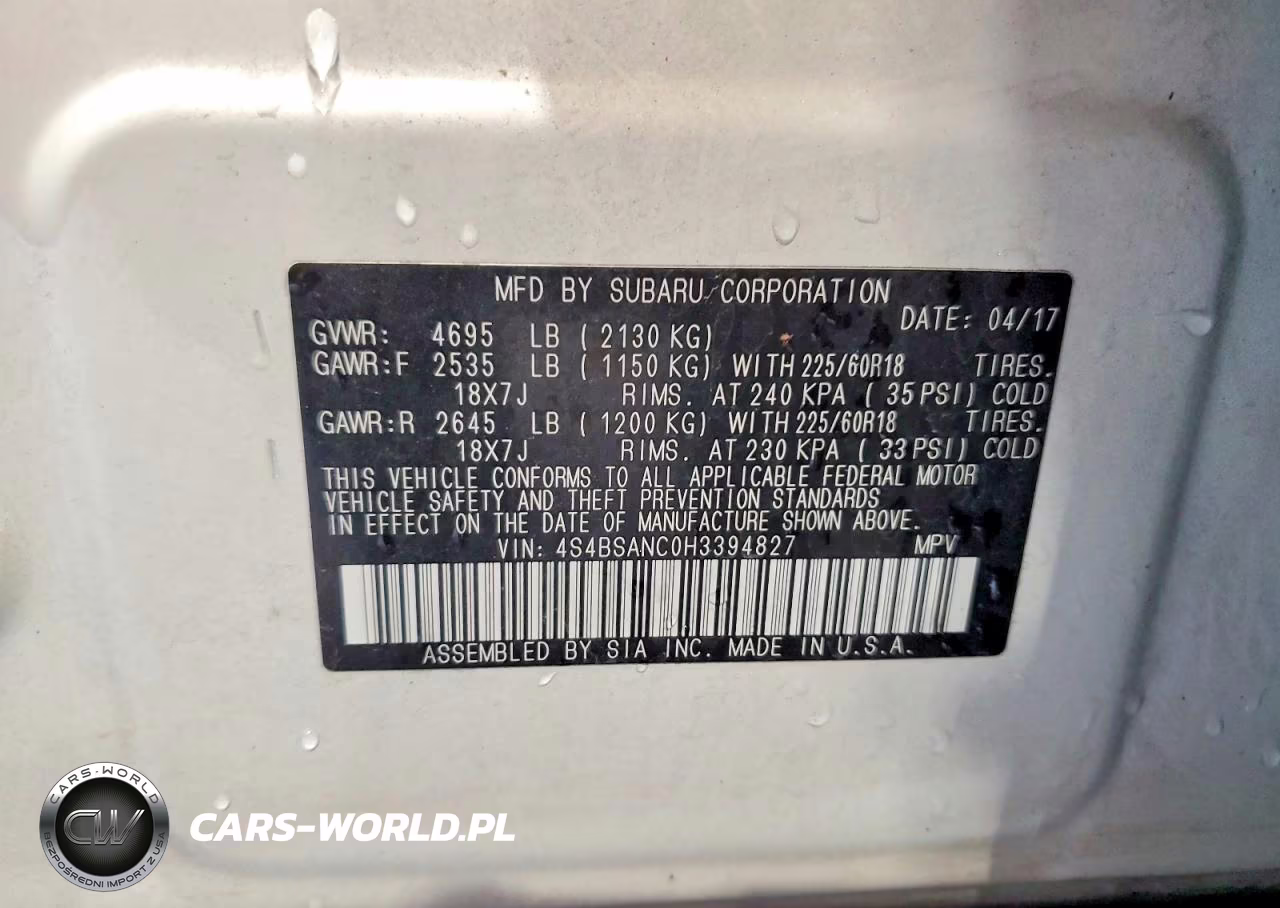 2017 Subaru Outback 2.5I Limited VIN:4S4BSANC0H3394827 - 13
