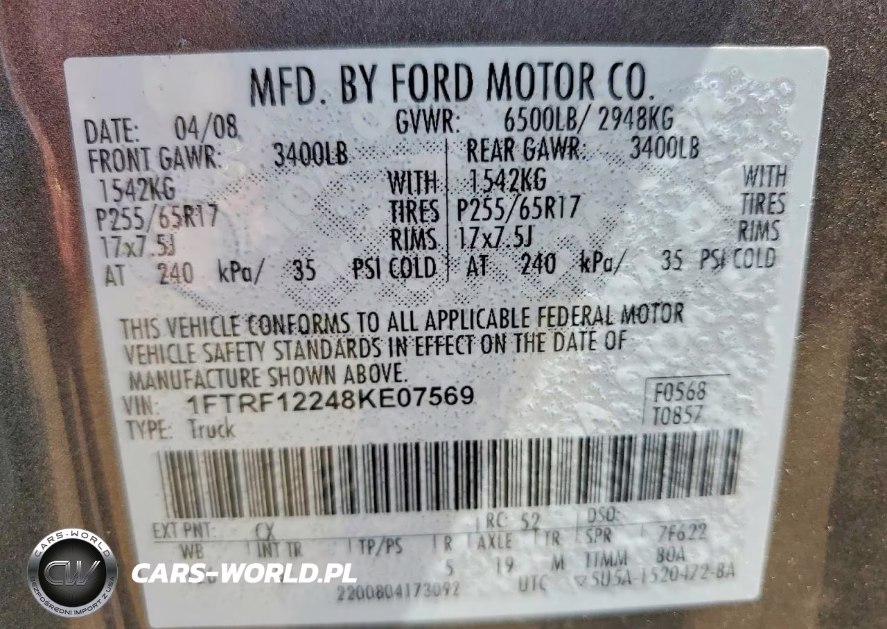 2008 Ford F150 VIN:1FTRF12248KE07569 - 12